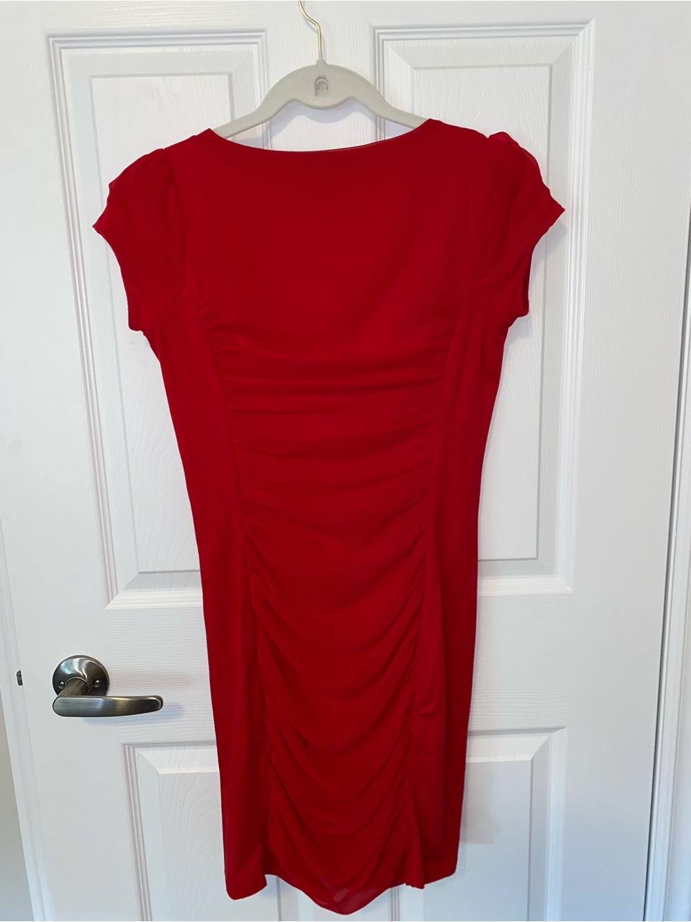 Express Red Cowl-Neck Ruched Dress - Picture 3 of 6